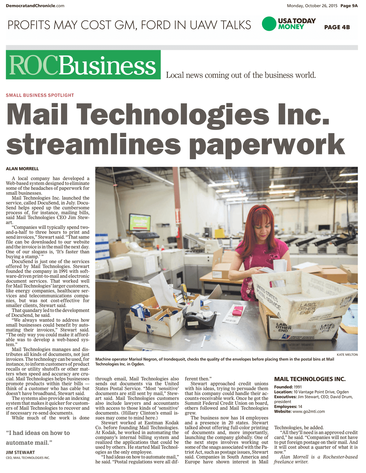 Mail Technologies Streamlines Paperwork-ROC Article