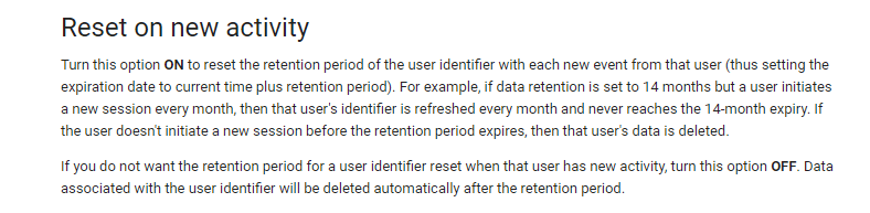 Data retention reset on new activity explanation